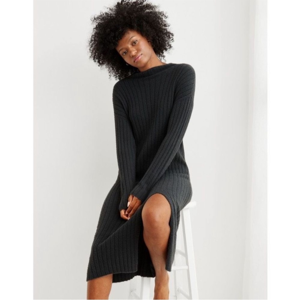 aerie Ribbed Long Sleeve Midi Sweater Dress in Charcoal